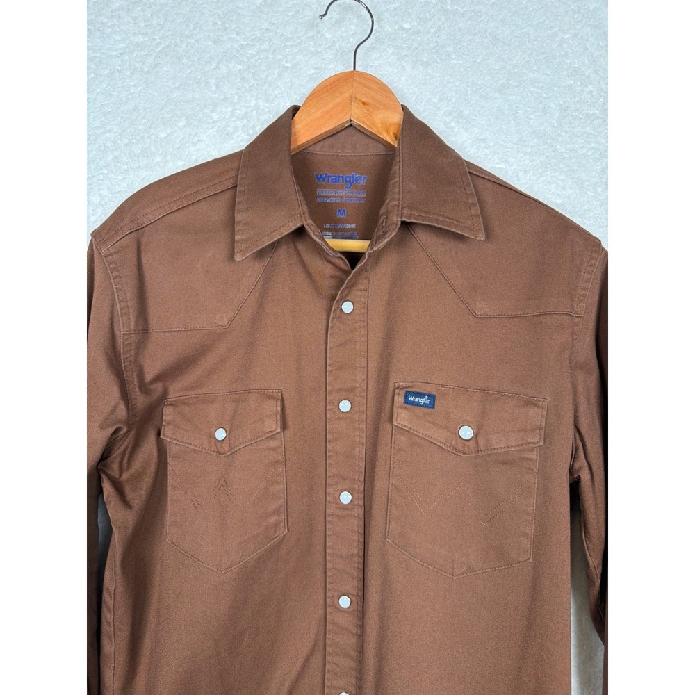 Wrangler Western Shirt Mens M Brown Premium Performance Advanced Comfort Snap Up - Picture 2 of 8